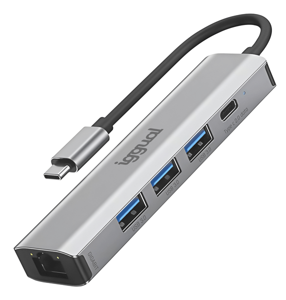 iggual Hub tipo C 5 puertos 3xUSB + RJ45 + tipo C