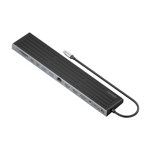 AISENS USB C Dock 13 en 1 USB C A 2xHDMI 1xDisplayPort 1xRJ45 3xUSB A 2xUSB C 1xUSB C PD 1xSD 1xMicro SD 1xAudio 1xRanura Kensington 30cm