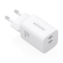 AISENS Cargador GaN 65W  2xUSB C PD3 0 QC4 0  Blanco