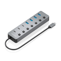 AISENS Hub USB3 2 Gen2 10G USB C  USB C M 4xUSB A H 3xUSB C H 1xUSB C H PD3 0 100W  Gris  30cm