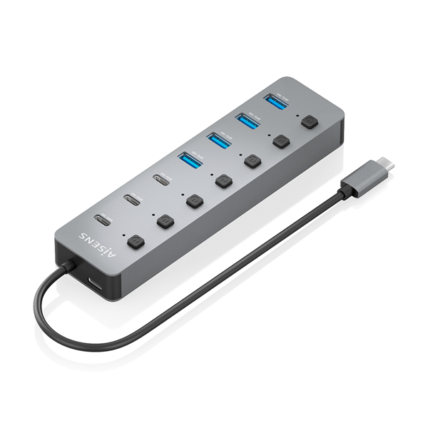 AISENS Hub USB3 2 Gen2 10G USB C USB C M 4xUSB A H 3xUSB C H 1xUSB C H PD3 0 100W Gris 30cm