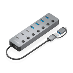 AISENS Hub USB3 1 Gen1 USB C USB A  USB C M USB A M 4xUSB A H 3xUSB C H 1xUSB C H ALIM   Gris  30cm