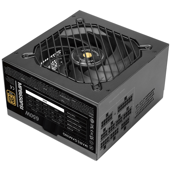 FUENTE MODULAR MARS GAMING 650W MPB650PSI ATX3.1 80+GOLD PFC ACTIVO PCIe5.1 12V-2X6 DC-DC SMD NEGRO
