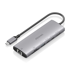 AISENS USB C Dock 7 en 1  USB C a 1xHDMI  1xRJ45  1xUSB A 10G  2xUSB C 10G  1xSD  1xMicroSD  Gris  20cm
