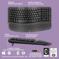 Miniatura 17 de TECLADO LOGITECH WIRELESS WAVE KEYS ERGONOMICO ONDULADO REPOSITOR RECEPTOR BOLT GRAFITO