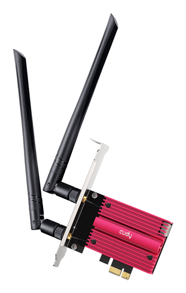 Cudy Adaptador de Red PCIe Tribanda WiFi 7 BE9300 - Bluetooth 5.4 - Disipador Termico - Color Negro/Rojo