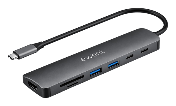 HUB EWENT EW1152 USB-C 7 EN 1 HDMI 4K/USB-C/2USB-A/LECTOR TARJETAS SD Y MIROSD