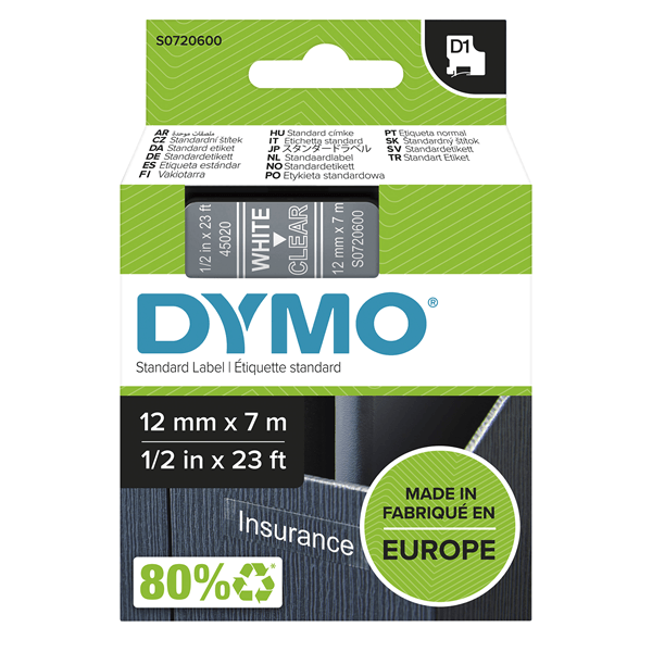 D1 - CINTAS DYMO 12MMX7M BLANC/TRAN