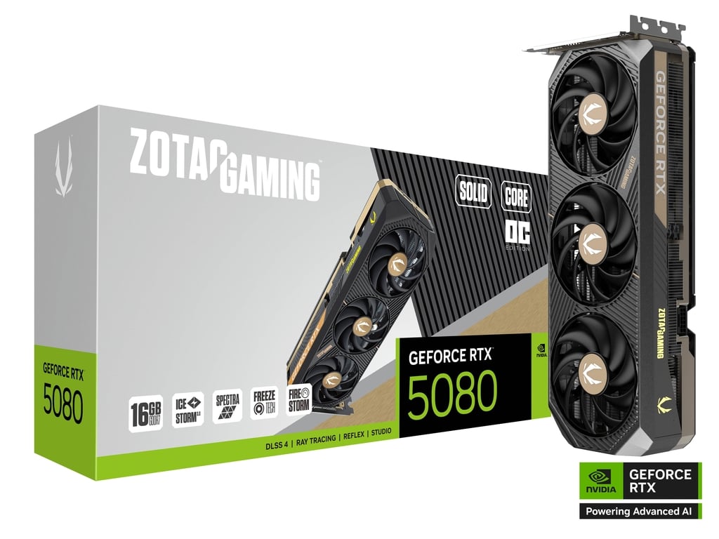 Tarjeta Gráfica ZOTAC NVIDIA GeForce RTX 5080 SOLID CORE OC | 16GB GDDR7 | DLSS 4