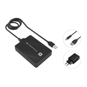 HUB-USB3.0-CONCEPTRONIC--HUBBIES11B-4-PUERTOS-Y-CABLE-DE-90CM-CON-ALIMENTADOR