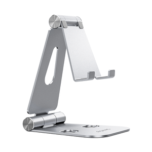 AISENS-Soporte-De-Sobremesa-Tamaño-XL-Ajustable--2-Pivotes--Para-Movil---Tablet-Plata