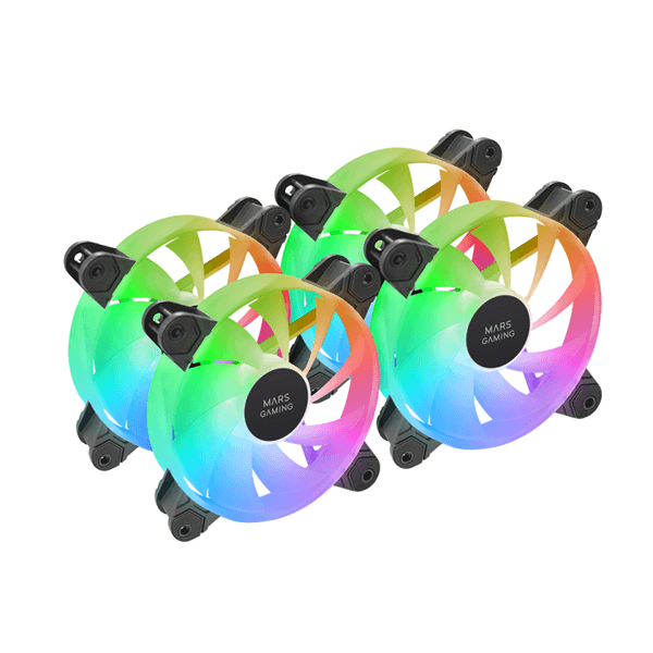 KIT 4xVENTILADOR INTERNO ARGB MARS GAMING MF4A 120mm SIN MARCO RODAMIENTO FDB NEGRO