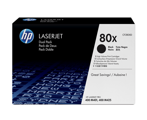 PACK 2 TONERS HP NEGRE 80X CF280XD