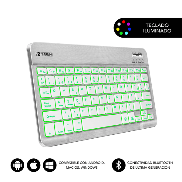 teclado subblim inalambrico retroiluminado smart backlit bt silver