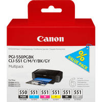 Miniatura 1 de CARTUCHO CANON CYAN/MAGENTA/AMARILLO/NEGRO/GRIS PGI-550/CLI-551PGBK