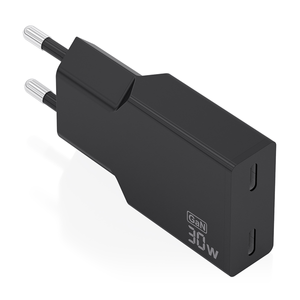 CARGADOR-AISENS-ULTRA-DELGADO-GaN-30W-2xUSB-C-PD3.0-NEGRO