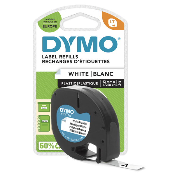 CINTAS LETRATAG PLASTICO 12MM X 4 M NEGRO/BLANCO DYMO S0721660