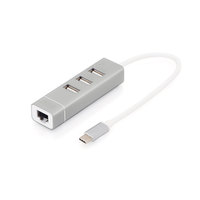 Miniatura 1 de DIGITUS 3P USB 2.0 HUB + FAST ETHERNET LAN ADAPTOR TYPE  C
