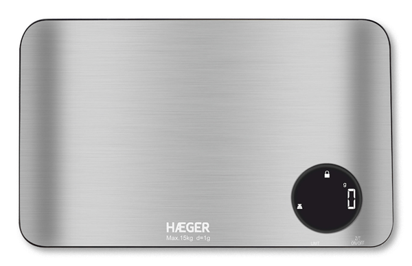 BASCULA DE COCINA HAEGER KS-DIG.012A ACERO INOXIDABLE PANEL DIGITAL MAX 15Kg