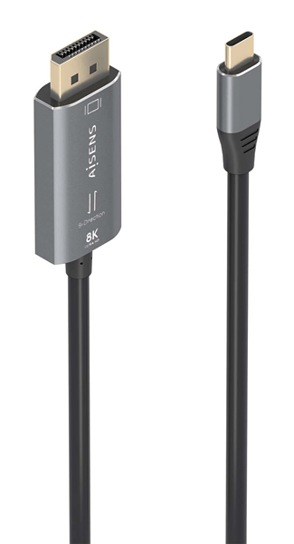 AISENS Cable Conversor Aluminio Bidireccional USB C A DisplayPort 8K 60Hz USB C M DP M Negro 1 8m