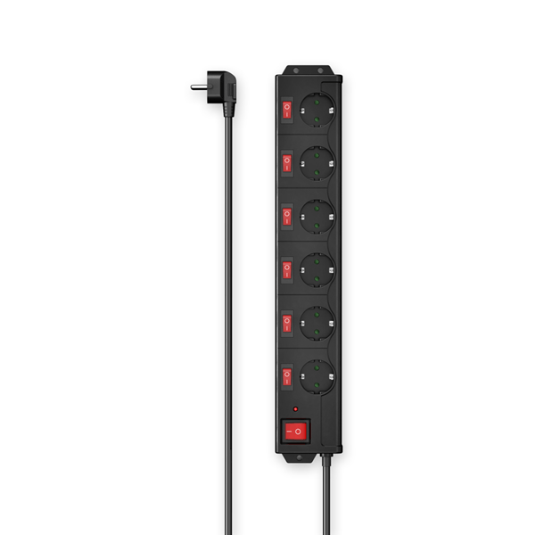 REGLETA ALIMENTACION HAMA CON 6 TOMAS INTERRUPTOR INDIVIDUAL Y COMUN 1,4m COLOR NEGRO