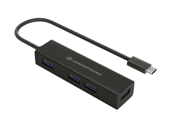 hub usb-c 3.0 conceptronic hubbies07b 4 puertos usb 3.0 color negro carcasa de aluminio