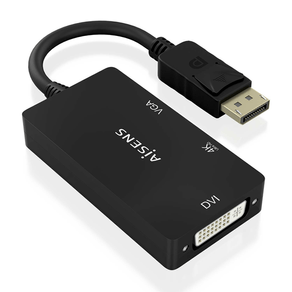 AISENS-Conversor-Displayport-V1-2-a-VGA-DVI-HDMI--DP-1-2-M-VGA-H-DVI-H-HDMI-H-4K--Negro--15cm
