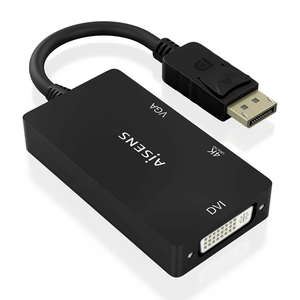 AISENS-Conversor-Displayport-V1-2-a-VGA-DVI-HDMI--DP-1-2-M-VGA-H-DVI-H-HDMI-H-4K--Negro--15cm