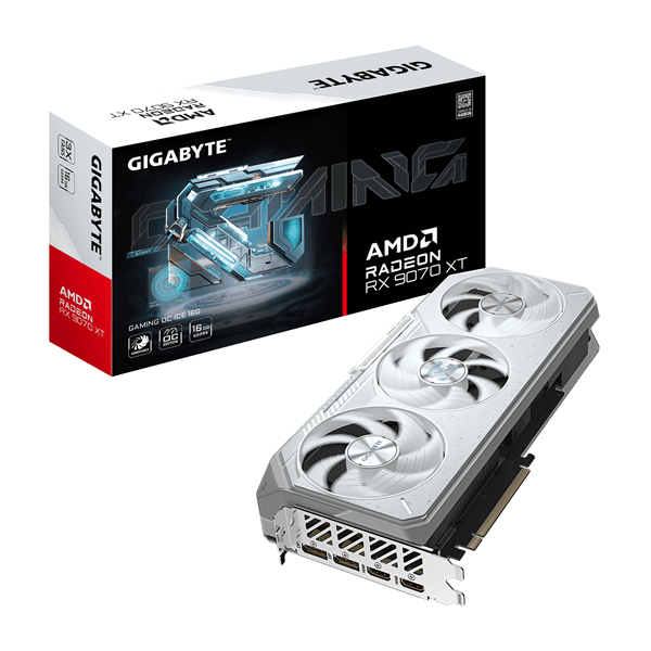 (P) VGA GIGABYTE GV-R907XGAMINGOCICE-16GD,AMD,RX9070XT,16GB,GDDR6,256BIT,2HDMI+2DP,WINDFORCE,RGB (3 VENTILADORES) - WHITE (BLANCA)