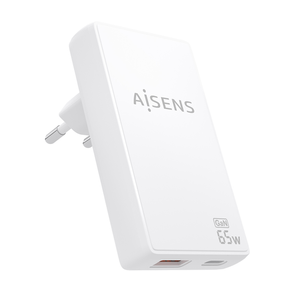 AISENS-Cargador-De-Pared-GaN-Ultra-Delgado-65W--1xUSB-C-PD3-0-QC4-0--1xUSB-A-QC3-0--Blanco