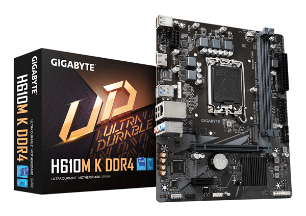 GIGABYTE Intel H610M K DDR4 Placa base - Compatible con procesadores Intel Core 14th Gen CPUs, 3+1+1 Phases Hybrid Power Design, up to 3200MHz DDR4,