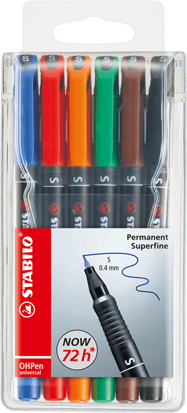 ESTUCHE 6 MARCADORES PERMANENTE P.SUPERFINA SURTIDO OHPEN UNIVERSAL 0,4MM. STABILO 841/6