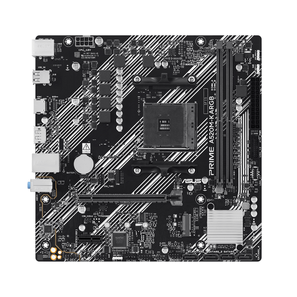 PLACA ASUS PRIME A520M-K ARGB,AMD,AM4,A520,2DDR4,64GB,VGA+HDMI,GBLAN,4SATA3+1XM.2,4USB3.2,RGB,MATX