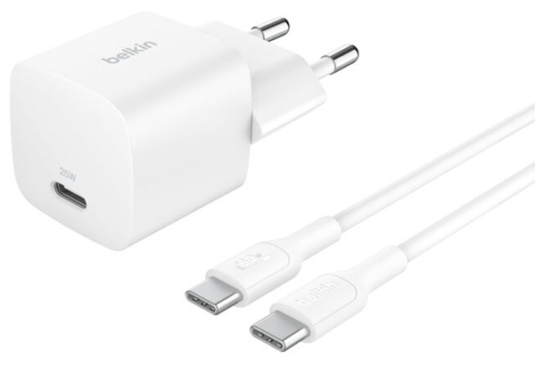 CARGADOR USB BELKIN WCA012KQ1MWH-B6 USB-C PD 25W + CABLE USB-C A USB-C 1m COLOR BLANCO