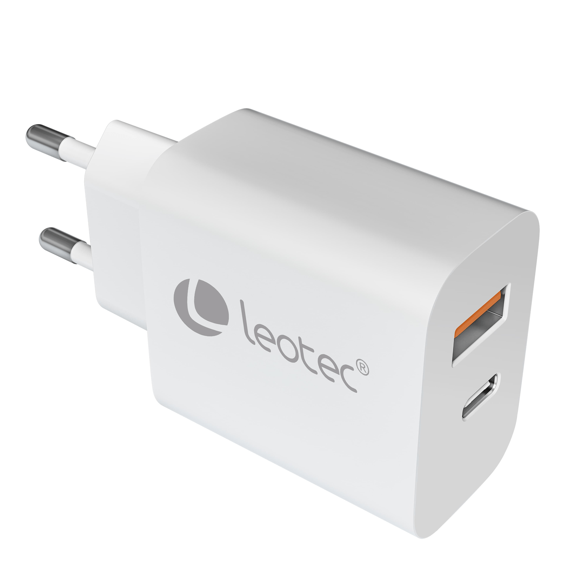 LEOTEC CARGADOR 20W 1 USB C PD+1 USB A blanco(compatible con Apple y Samsung)