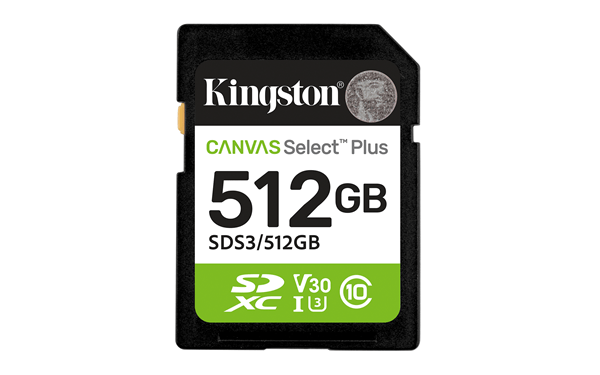 KINGSTON 512GB SDXC CANVAS SELECT PLUS GEN3 150MB/S C10 UHS-I U3 V30