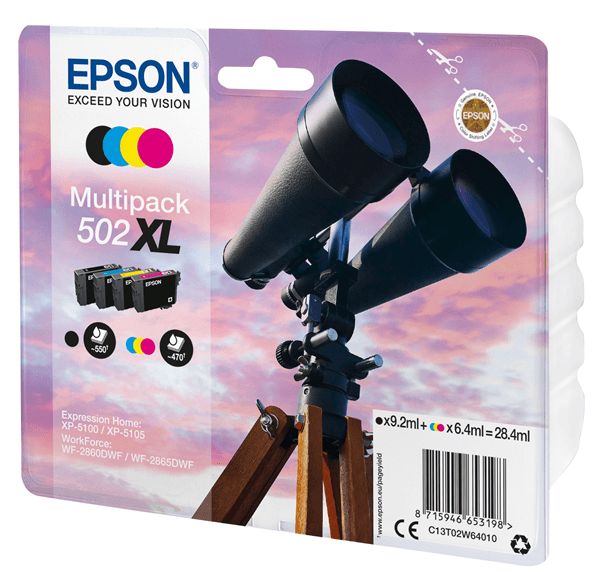 BINOCULARS MULTIPACK 4-COLOURS 502XL BLACK 9.2ML - CMY 6.4 ML