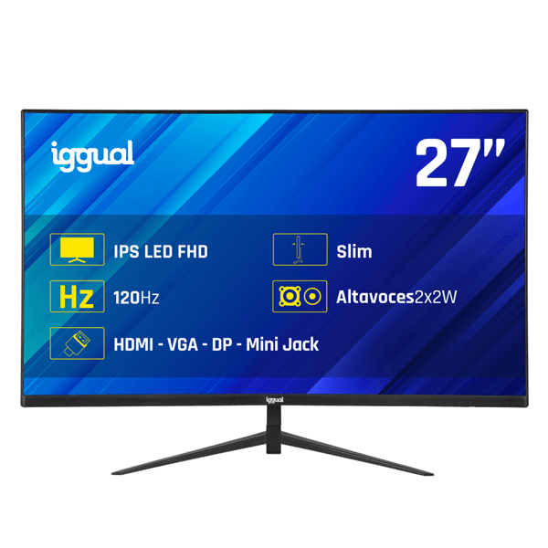 IGGUAL Monitor 27" 1ms FHD 120Hz VGA HDMI DP MM 27" LED IPS Full HD HDMI VGA Altavoces