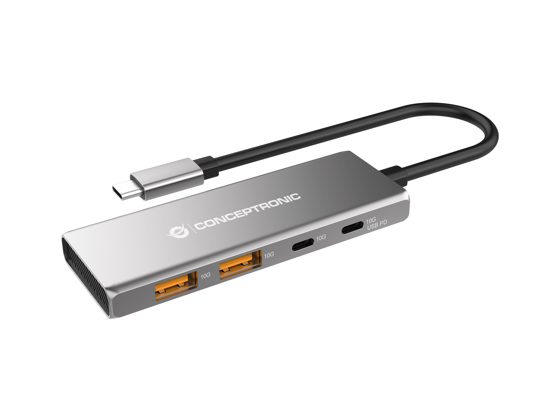 Conceptronic HUBBIES15G 4-Port USB 3.2 Gen 2 Hub, 10Gbps, USB-C x 2, USB-A x 2, 100W USB PD, Aluminum Case