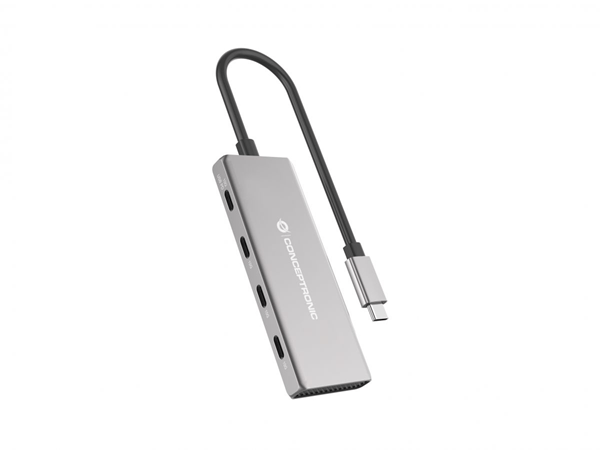 Conceptronic HUBBIES16G 4-Port USB 3.2 Gen 2 Hub, 10Gbps, USB-C x 4, 100W USB PD, Aluminum Case