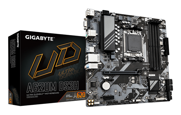 Placa AMD GIGABYTE A620M DS3H Placa base - Soporta CPUs AMD Ryzen 8000, VRM digital de 5+2+2 fases, hasta 7600MHz DDR5 (OC), 1xPCIe 4.0 M.2, LAN