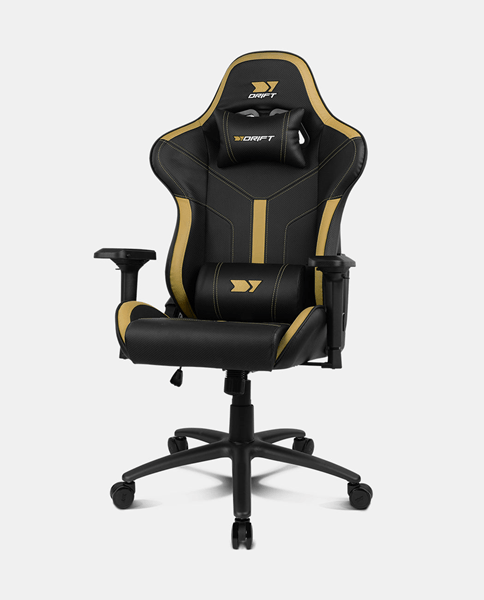 Silla gaming – Drift DR350, Polipiel, Reposabrazos 4D, Ruedas silenciosas, Inclinación, Dorado