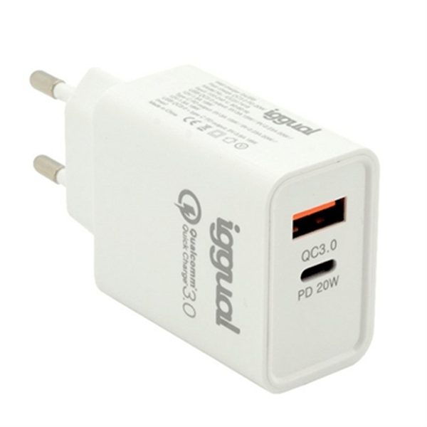 iggual cargador doble usb qc3.0 + tipo c pd 20w