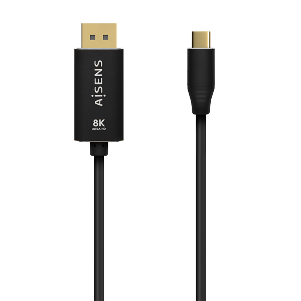 AISENS Cable Conversor Aluminio USB C a Displayport 8K 60Hz USB C M DP M Negro 1 8M