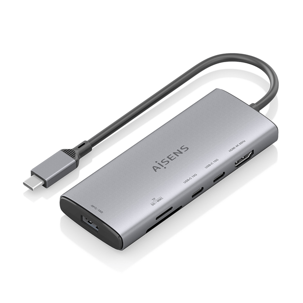 AISENS USB C Dock 6 en 1 USB C a 1xHDMI 1xUSB A 10G 2xUSB C 10G 1xSD 1xMicroSD Gris 20cm