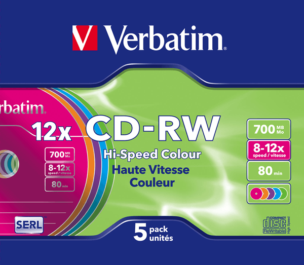 CD-RW VERBATIM: COLOR SLIM PACK 5