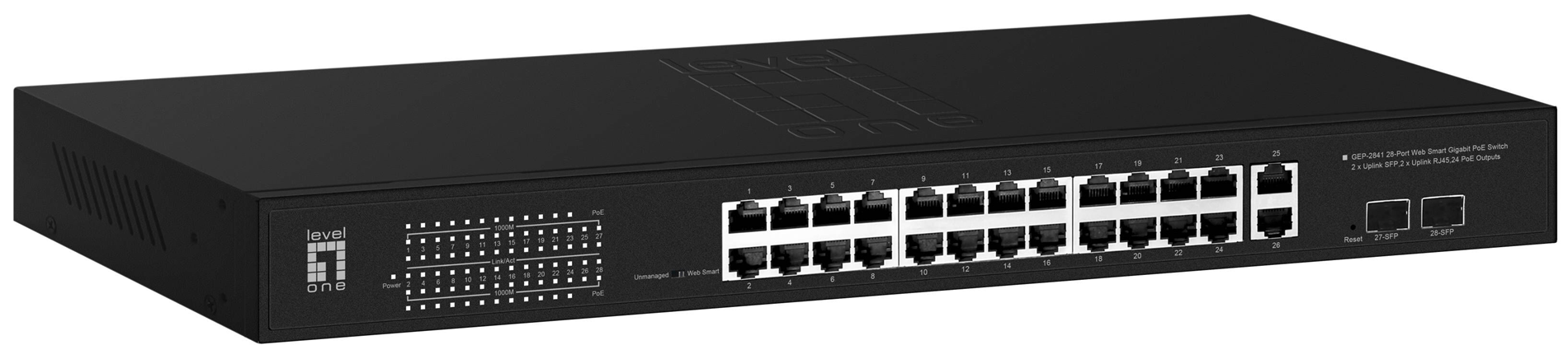 SWITCH LEVEL ONE GEP-2841 POE WEBSMART 24P 10/100/1000 POE 375W + 2 UPLINK SFP + 2 UPLINK RJ45