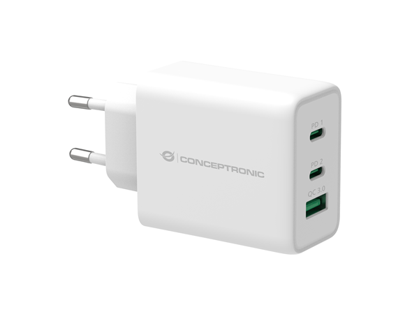CARGADOR DE PARED QUICK CHARGE 3.0 PD 2 PUERTO USB-C 1 PUERTO USB-A CONCEPTRONIC ALTHEA 65W
