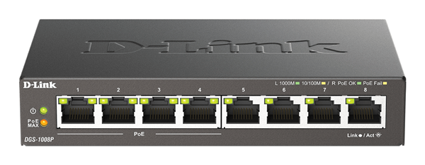 SWITCH NO GESTIONABLE D-LINK DGS-1008P 8P GIGA CON 4P POE (52W) SOBREMESA NO RACK