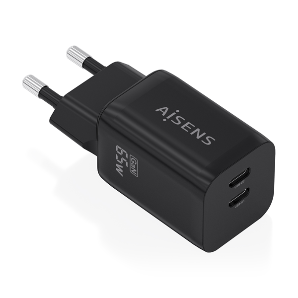 AISENS Cargador GaN 65W 2xUSB C PD3 0 QC4 0 Negro